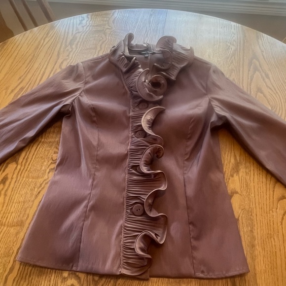 LAST CALL Samuel Dong Vintage Designer Couture Ruffle Blouse Top 8 Bronze Plum - Picture 7 of 9